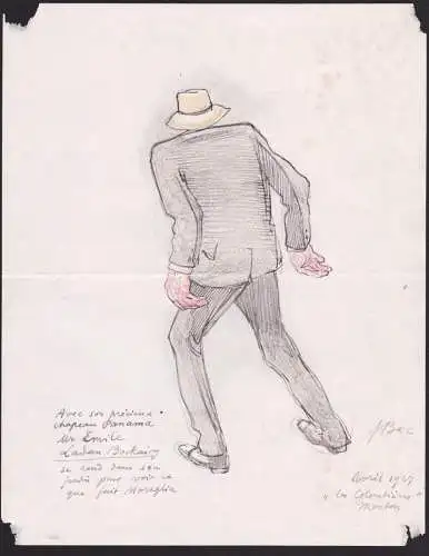 Avec son precieux chapeau Panama Mr. Emile Ladan Bockairy se rend dans son jardin... - Emile Ladan-Bockairy (1