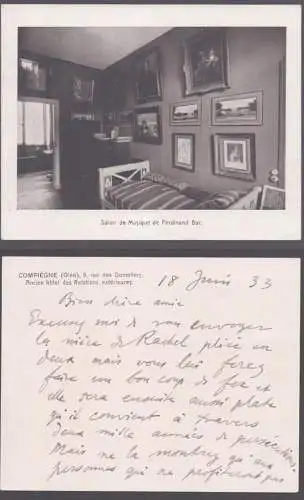Salon de Musique de Ferdinand Bac - Brief letter postcard carte postale / Autograph