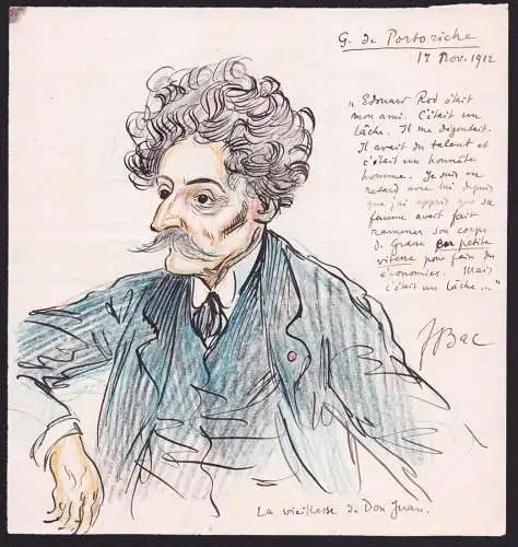 G. de Portoriche - Georges de Porto-Riche (1849-1930) French author romancier dramatist / Karikatur caricature