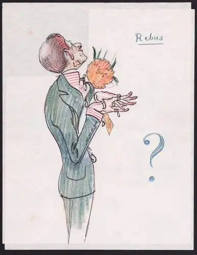 Rebus / Le doute etait coupable - Karikatur caricature Satire cartoon / Autograph