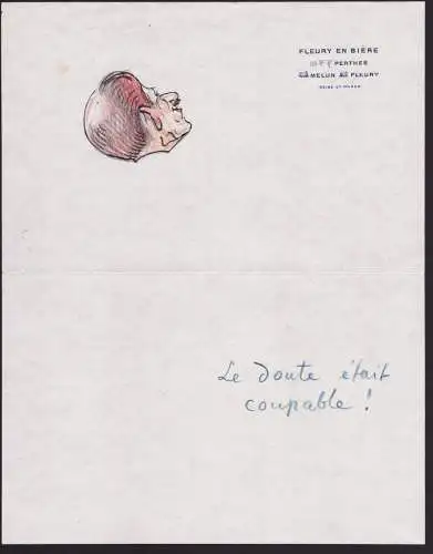 Rebus / Le doute etait coupable - Karikatur caricature Satire cartoon / Autograph