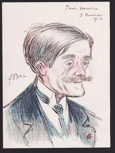 Paul Hervieu - Paul Hervieu (1857-1915) French novelist romancier playwright / Karikatur caricature Satire car