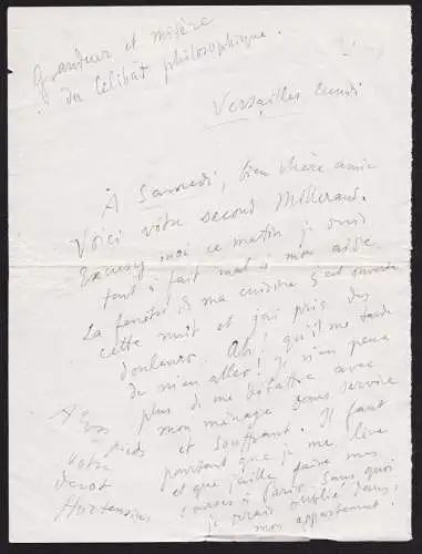 Grandeur et misere du celibat philosophique - Eigenhändiger Brief mit Unterschrift / Autograph letter with si