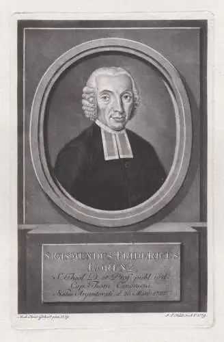 Sigismundus Fridericus Lorenz - Siegmund Friedrich Lorenz (1727-1783) Theologe Professor Autor Straßburg Port