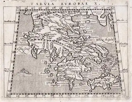 Tabula Europae X - Greece Griechenland Morea Peloponnes Kreta Crete / Antike antiquity / Ptolomeu Ptolomäus P