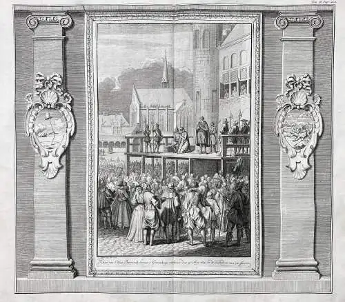 Johan van Olden Barnevelt binnen's Gravenhage onthalst, den 13. May 1619 in de outerdom van 72. Jaaren. // Den