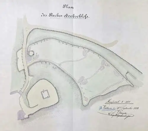 Plan des Parkes Hochschloss - Hochschloss Pähl Ammersee / Entwurf Manuscript Plan / LK Weilheim Oberbayern Ba