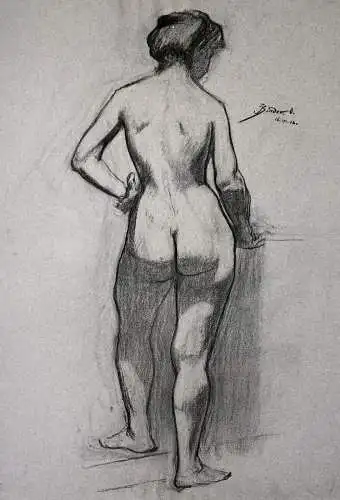 Stehender weiblicher Rückenakt / Standing female nude seen from behind