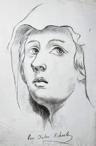 Par Jules Scherle (?) - Portraitstudie einer Frau mit Kopftuch / Portrait study of woman with head scarf