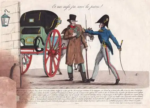 Et moi aussi j'ai servi la patrie! - Kutsche carriage Patriot Patriotism Napoleon / caricature Karikatur Satir