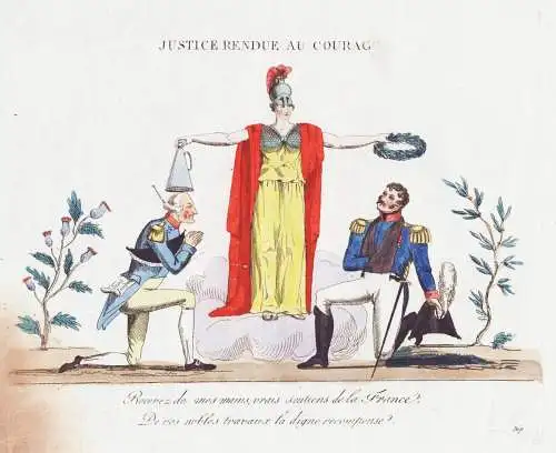 Justice rendue au Courag[e] - Minerva, or Justice, on the left, places an outsized candle snuffer upon an Ultr