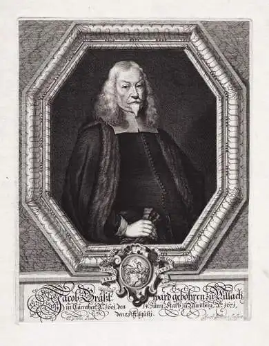 Jacob Gräßl ward gebohren zu Villach... - Jacob Grässl (1601-1671) Villach Nürnberg Portrait Wappen