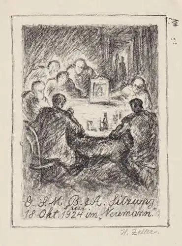 G. S. M. B. & A. Sitzung 18. Okt. 1924 im Neumann - München / Neumann 1924 Künstlerverein Sitzung Einladung