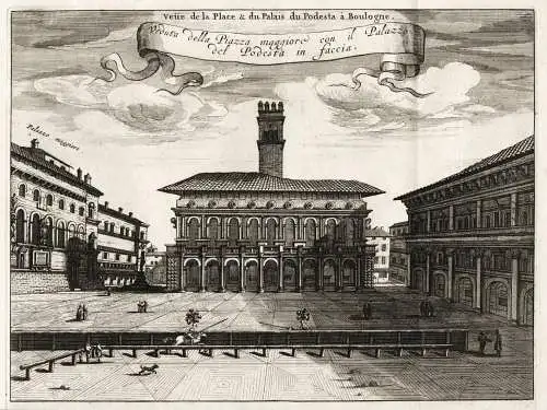 Veue de la Place & Palais du Podesta a Boulogne. - Bologna Piazza Maggiore Palazzo de Podesta Italia Italy Ita