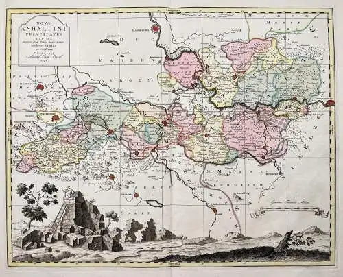 Nova Anhaltini Principatus Tabula - Quedlinburg Aschersleben Mansfeld Bernburg (Saale) Köthen (Anhalt) Aken M