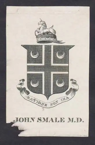 John Smale M. D. - physician Arzt medicine Medizin medical doctor docteur / Exlibris ex-libris Ex Libris / arm