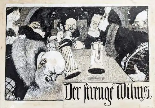 Der strenge Wilms - Männer in einer Bierstube / Bierkrug Bier trinken Gasthof / Karikatur caricature Satire