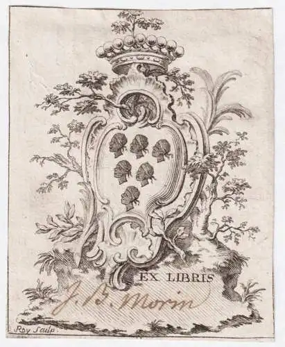 Ex Libris J. B. Morin - J. B. Morin de Teintot / Ile de France Meaux alias de Tourville/ armorial bookplate Ex