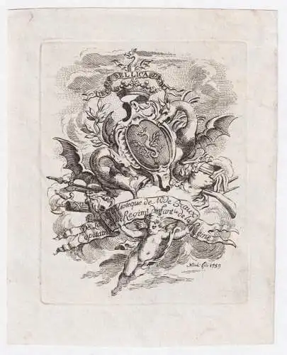 De la Bibliotheque de Mr. de Braux... - Francois-Martin de Braux militaire Lorraine / armorial bookplate Exlib