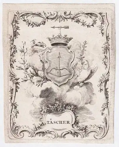 Täscher - Philippe-Athanas Täscher (1731-?) homme de lois / Lorraine Lothringen Metz / armorial bookplate Ex