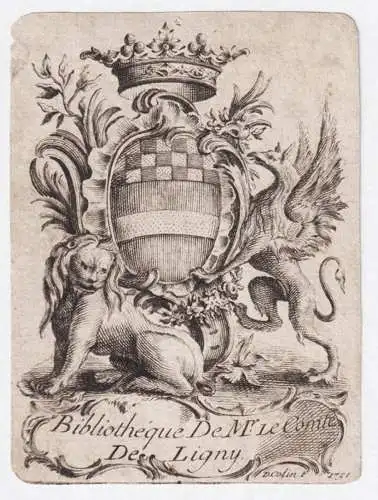 Bibliotheque de Mr. Le Comte de Ligny - Comte de Ligny Bourbonnais Ile de France / armorial bookplate Exlibris