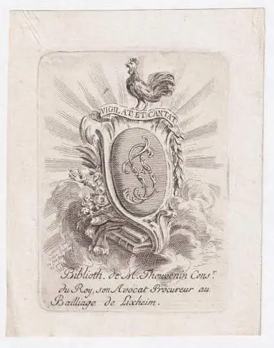 Biblioth. de M. Thouvenin Cons.r du Roy... - F. Thouvenin / Lorraine Nancy Lixheim / armorial bookplate Exlibr