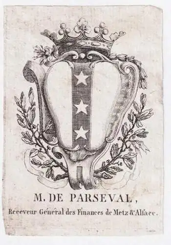 M. de Parseval - Alexandre Parseval des Chenes / Lorraine Metz Alsace / armorial bookplate Exlibris ex-libris