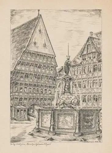 Alt Hildesheim. Knochenhaueramtshaus (mit Rolandbrunnen)