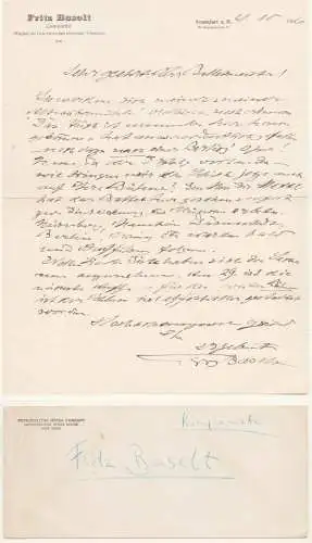 Eigh. Brief mit Unterschrift auf eigenem papier mit Umschlag. (Frankfurt a.M. 21.10.1906)