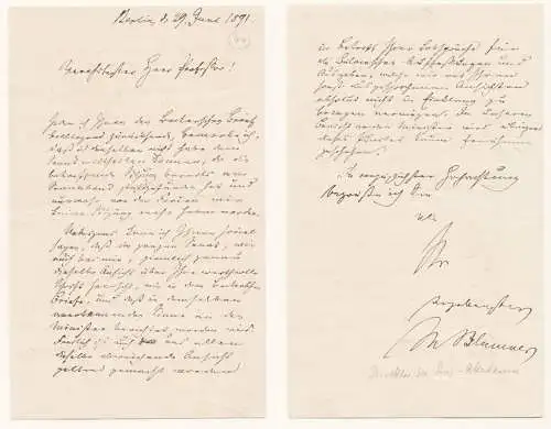 Eigh. Brief mit  d. 29. Juni 1891)