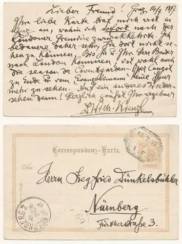 Eigh. Postkarte mit Unterschrift. (Graz, 14.7.1897)