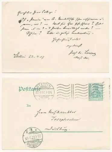Eigh. Postkarte mit Unterschrift. (Stettin 22.4.07)