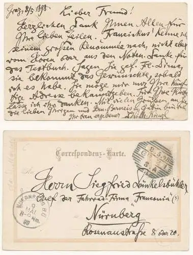 Eigh. Postkarte mit Unterschrift. (Graz, 8.5.1898)