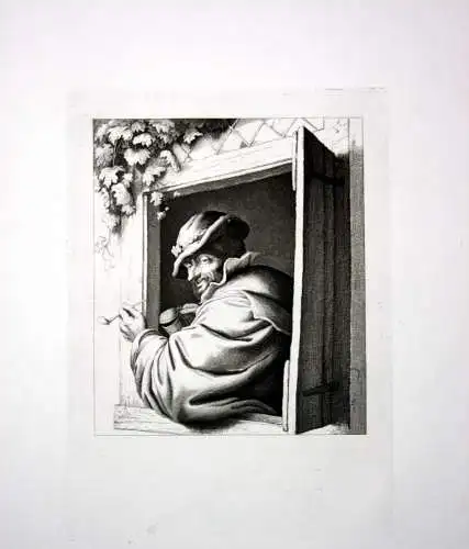 Mann Fenster Pfeife Bierkrug man window