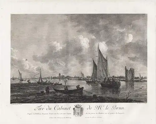 (River landscape with several ships) - Flusslandschaft Landschaft Segelschiffe Schiffe / Marine
