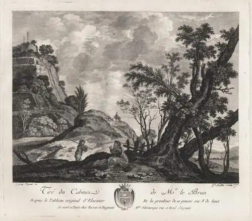 (Landscape with rocks, a large tree and two men) - Landschaft / paysage