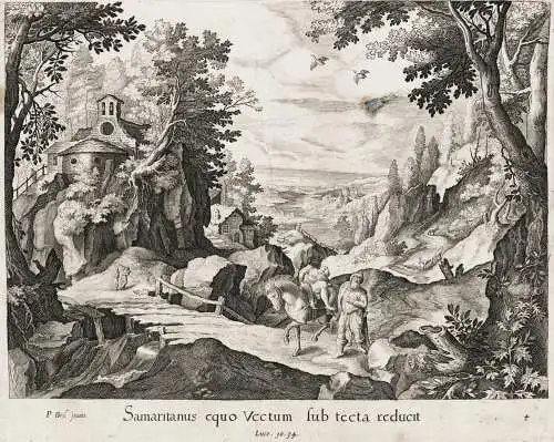 Samaritanus equo Vectum sub tecta reducit - The Good Samaritan landscape / Bibel Bible