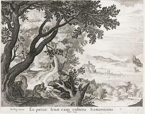 Ex pietate levat eava vulnera Samaritanus - The Good Samaritan landscape / Bibel Bible