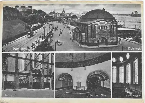 [Echtfotokarte schwarz/weiß] Hamburg, Elbtunnel, Aufzug, Unter der Elbe, In der Kuppel. 