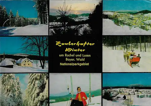 [Echtfotokarte schwarz/weiß] Zauberhafter Winter um Rachel und Lusen, Bayerischer Wald,  Nationalparkgebiet. 
