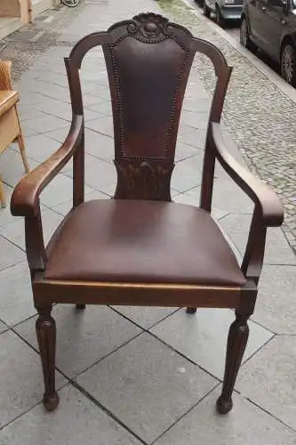 20er Jahre Armlehnenstuhl, Eiche, Original Leder