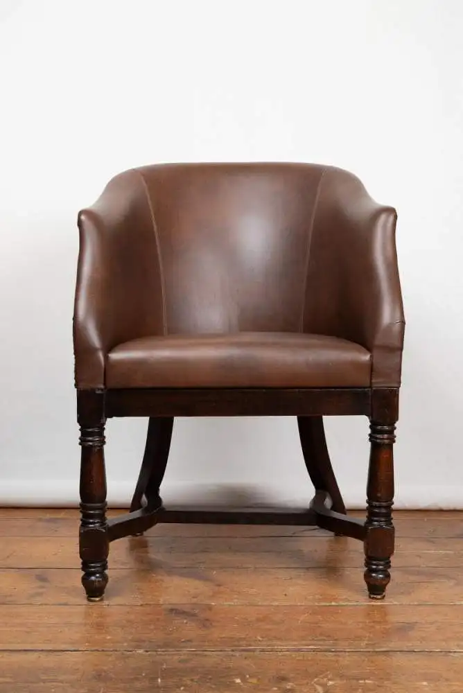 2 Antike cognacfarbene Leder Halbschalensessel - Gründerzeit ca. 1880 10