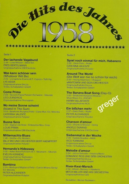LP Die Hits des Jahres 1958 Nr.9 Nr. 1958 Nr.9 oldthing Schlager