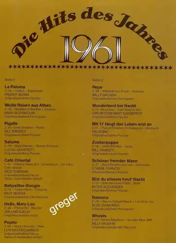LP Die Hits des Jahres  1961  Nr.12