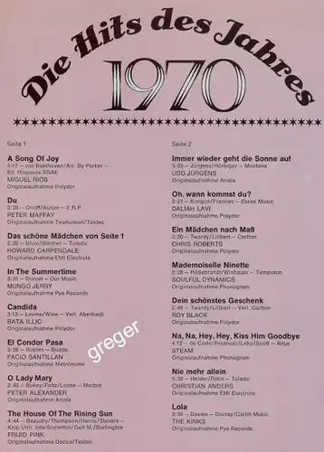 LP Die Hits des Jahres  1970  Nr.21