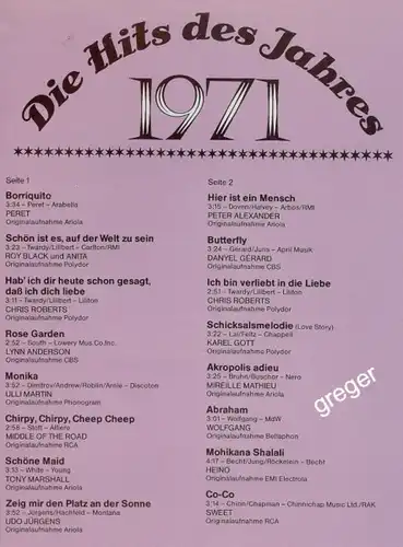 LP Die Hits des Jahres  1971  Nr.22