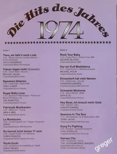 LP Die Hits des Jahres  1974  Nr.25
