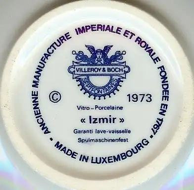 Unterteller für die Suppentasse mit Henkel von Villeroy & Boch  Izmir - altes Dekor 73 - , Stempel Schriftzug in blau