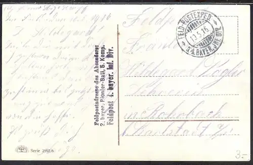 AK  Feldpostkarte 1916 Gemäldekarte Stolzenfels 6/22