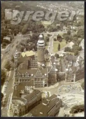 [Echtfotokarte farbig] Messestadt Leipzig, Aero-Foto DDR. 